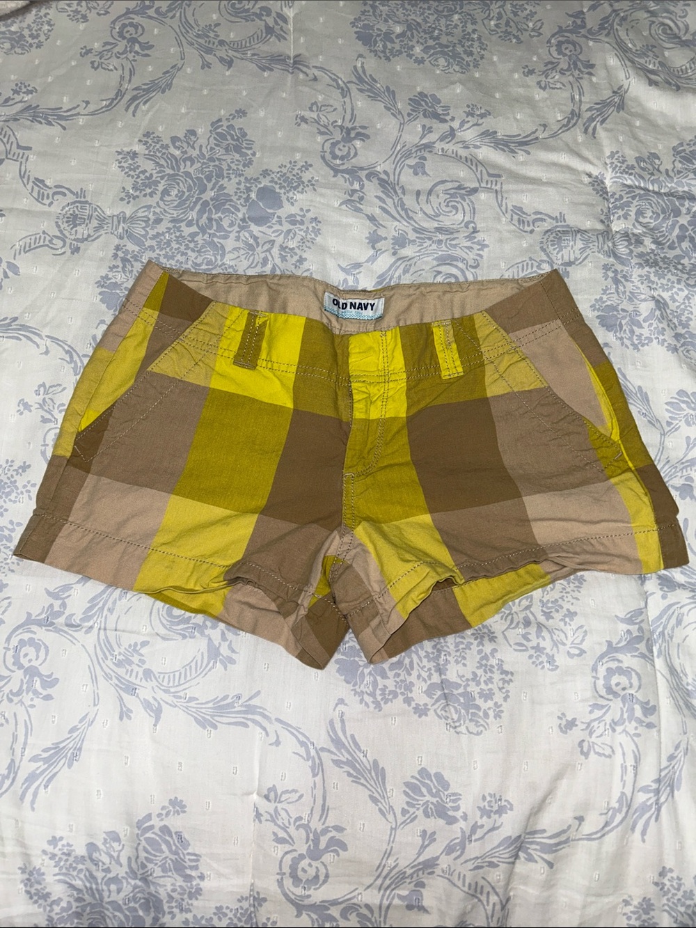 100% Cotton Original Old Navy Yellow & Brown Plaid Shorts